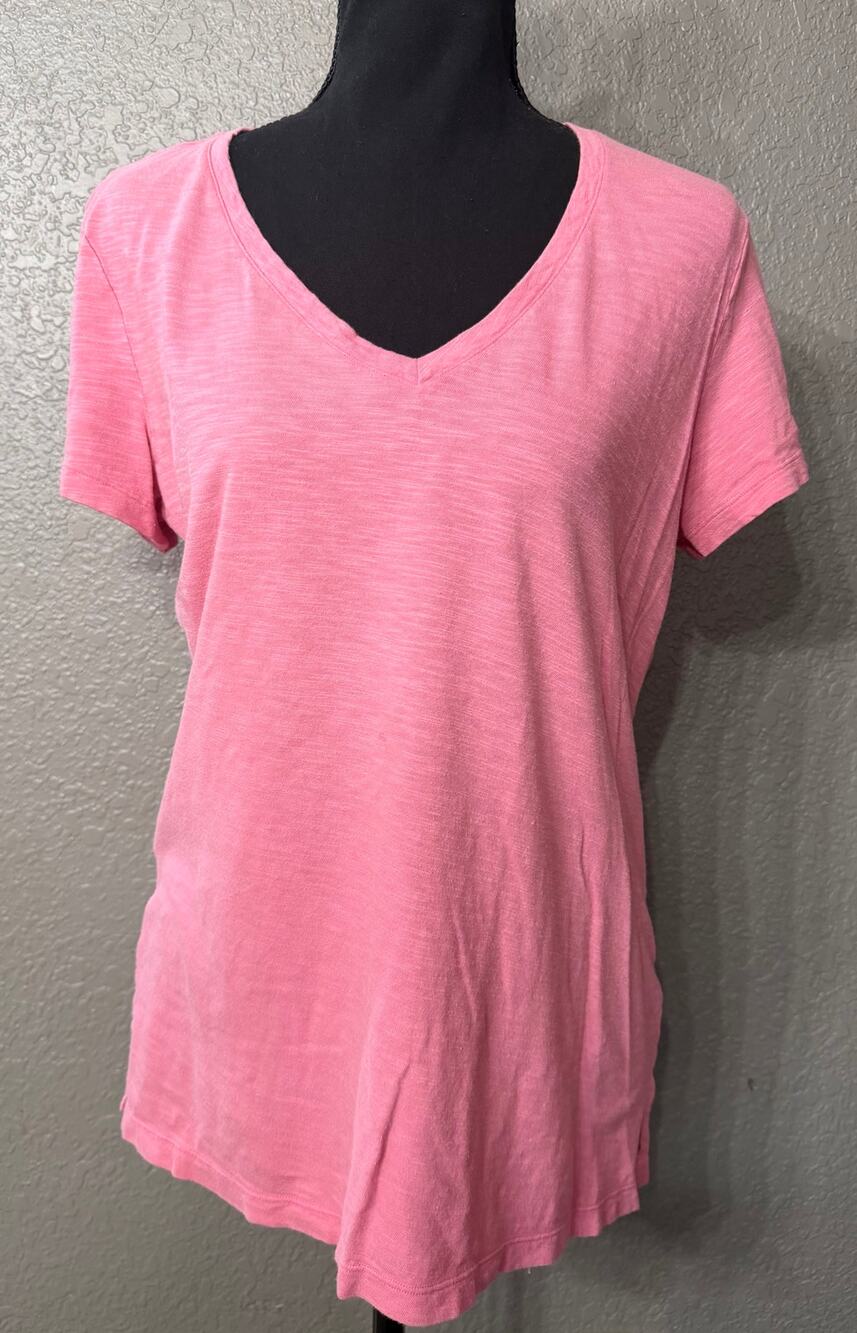 Felina Womens Sz M Cotton Modal Pink Basic Classic V Neck Tee T Shirt
